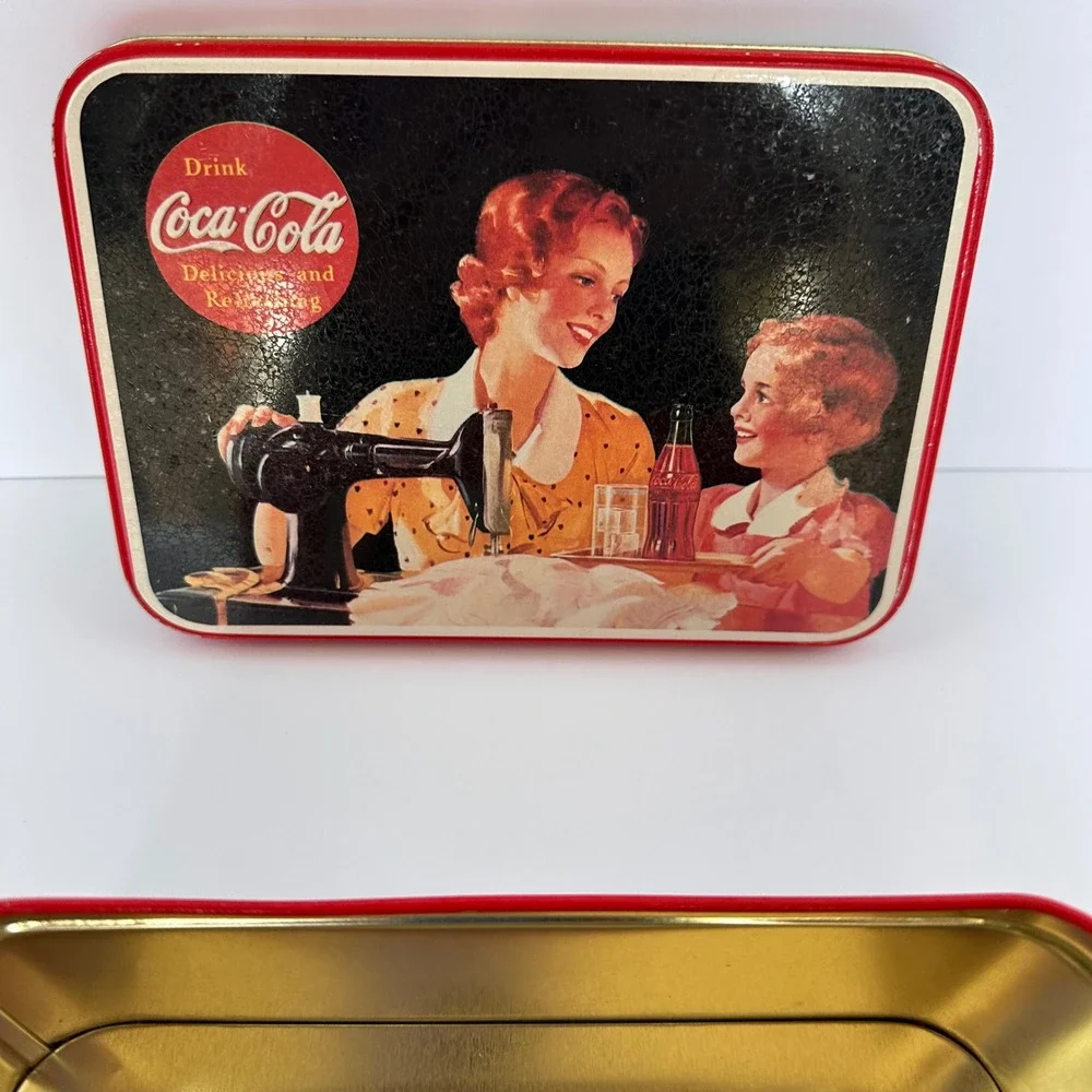 Vintage Coca-Cola Advertising Tin Box, Sewing‎ Mother & Daughter Decor